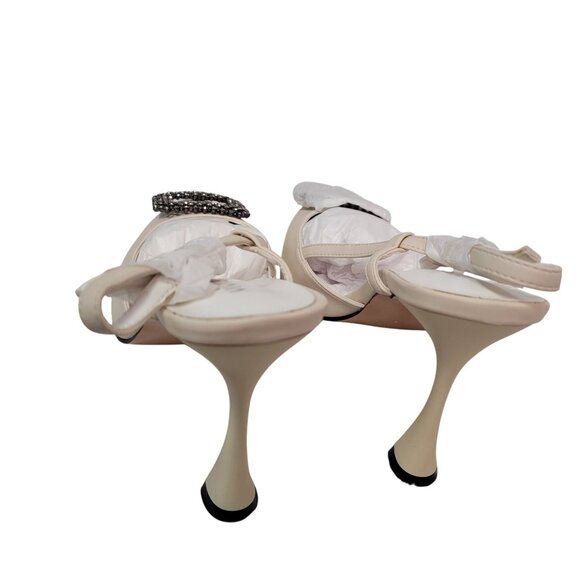 Vivianly Women's Beige Pointed Toe Slingback Stiletto Heels With Rhinestone 10 - Picture 8 of 14